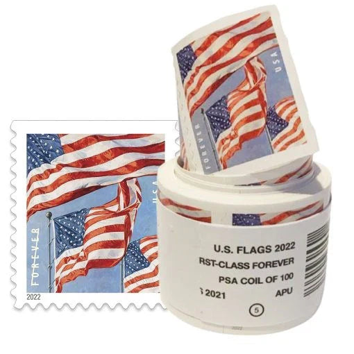Flag Forever Stamps  – 50 Rolls Coil (Self-Adhesive)  – 5000 Stamps