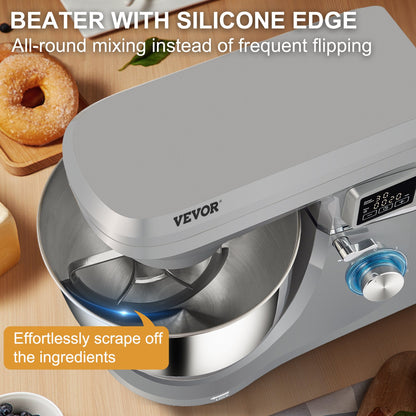 660W Electric Stand Mixer with 7.4-Qt Stainless Steel Bowl | 6-Speed Tilt-Head Dough Mixer with LCD Timer (Gray)