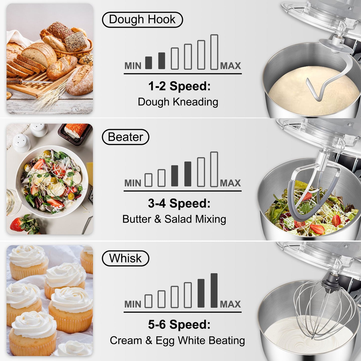 660W Electric Stand Mixer with 7.4-Qt Stainless Steel Bowl | 6-Speed Tilt-Head Dough Mixer with LCD Timer (Gray)