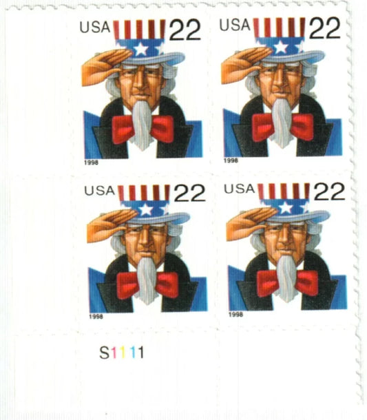 1998 22c Uncle Sam First Class Postage Stamps -