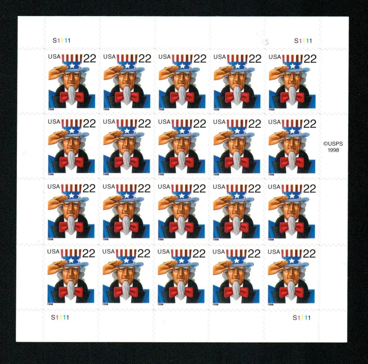 1998 22c Uncle Sam First Class Postage Stamps -