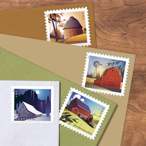 Barns Postcard Stamps -