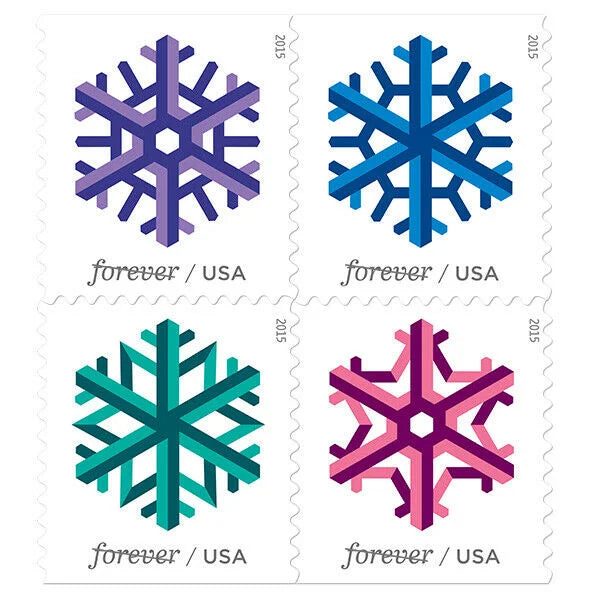 Geometric Snowflakes Stamps USPS Winter Forever Postage 2015 -