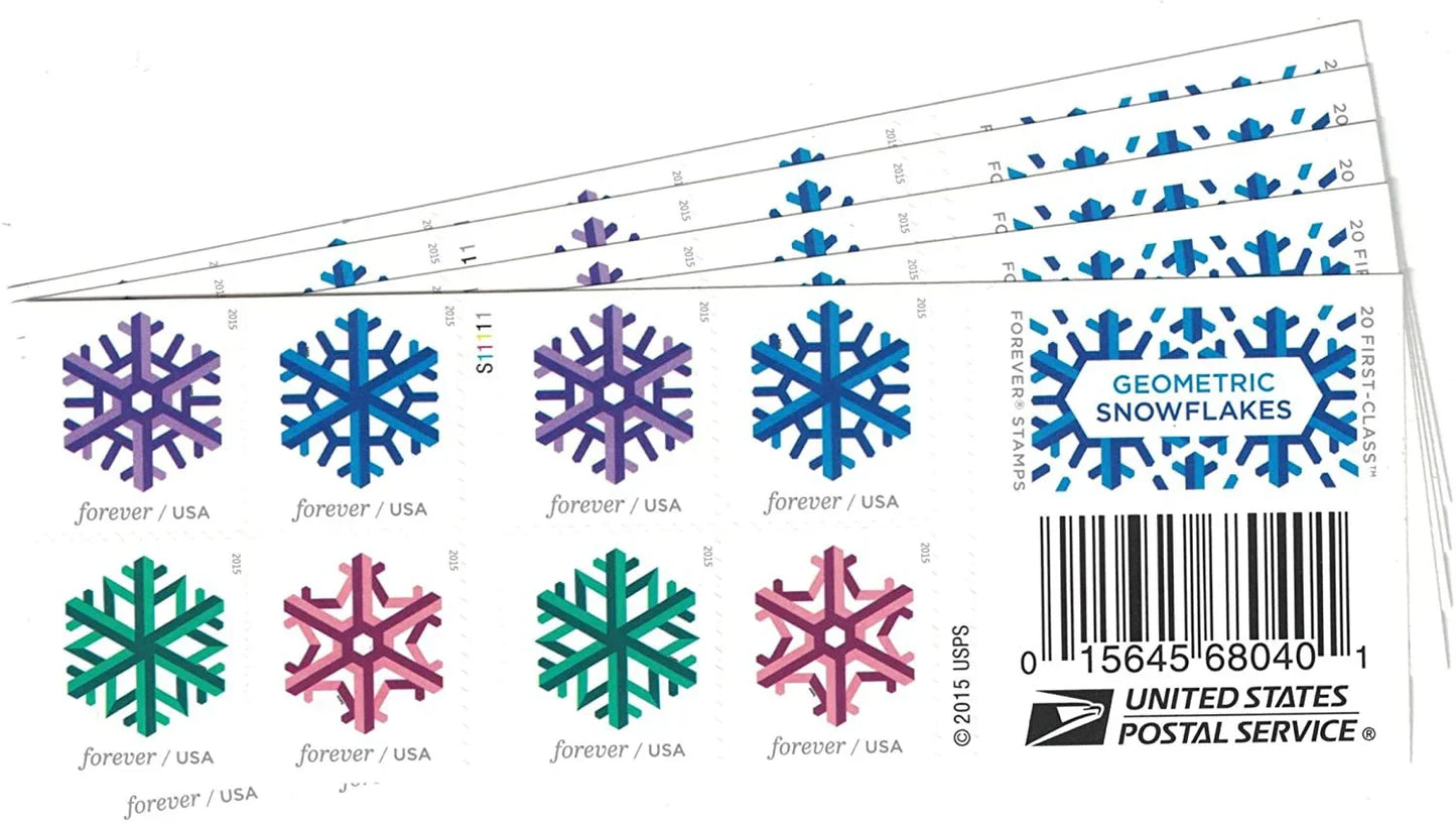 Geometric Snowflakes Stamps USPS Winter Forever Postage 2015 -